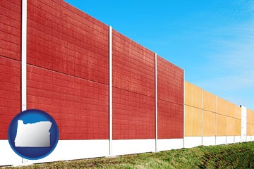 a highway noise barrier - with Oregon icon